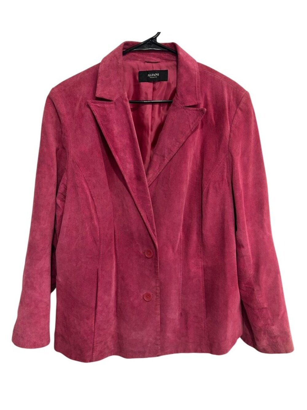 Alfani Woman Genuine Suede Leather Blazer Jacket Button Up Vintage Statement Sty